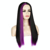 Fashion Medium Haircut Side Bangs Highlight Color Long Straight Wig(Black Royal Blue)