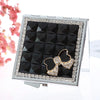Hand-made Diamond Mini Folding Cosmetic Mirror Portable Mirror Double-side Gem Bow(Black)