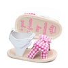Bow Plaid Soft Weave Crib Anti-Slip Baby Girls Summer Shoes Anti-Slip Single Sandals, Size:11(Black & White)