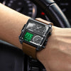 BINBOND B3332 Square Multifunctional Sports Quartz Waterproof Watch(Black Leather-Full-gold-Black)