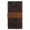 For iPhone XS Max Grid Stitching Leather Phone Case with Lanyard(Brown)