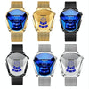 BINBOND Locomotive Concept Watch Men Live Black Technology Watch(Black Net Belt-Black Steel-Blue Face)