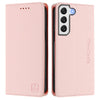 For Samsung Galaxy S21 FE 5G RC01 Dual-Folded Magnetic Suction RFID Leather Phone Case(Pink)