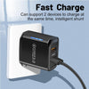 36W Dual Port QC3.0 USB Mobile Phone Charger Dual 18W Output, EU Plug(Black)