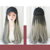 Hat Wig Integrated Gradient Highlighting Long Curly Hair Cap Long Hair Micro-Volume Wig(Gradient Aoki Grey Pick Haze Blue 60CM)