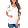 Round Neck Short-sleeved Off-the-shoulder Blouse T-shirt, Size: M(White)