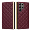 For Samsung Galaxy S25 Ultra 5G Crossbody Rhombic Sucker Leather Phone Case(Claret)