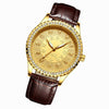 FNGEEN S777 Men Gold-Plated Diamond Zodiac Pattern Quartz Watch(Leather Brown Belt)