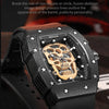 BAOGELA 224141 Hollow Skull Luminous Sports 304 Stainless Steel Silicone Men Watch(Black Shell Rose Face Black Belt)