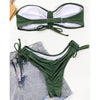Women  Sexy Lace Up Bandeau Two Pieces Set Bikini Drawstring Tie Side Swimsuit Swimwear, Size: S(Green)