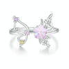 S925 Sterling Silver Platinum Plated Flower Butterfly Adjustable Ring(SCR1011-E)