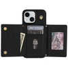 For iPhone 15 Three Fold Card Bag Phone Case with Long Lanyard(Black)
