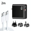 PD-65W USB-C / Type-C + QC3. 0 USB Laptop Charging Adapter + 2m USB-C / Type-C to USB-C / Type-C Data Cable Set, EU Plug / AU Plug / US Plug / UK Plug(Black)