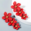 1 Pair Multilayer Flower Earrings Alloy Paint Long Earrings(Red)