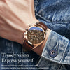 OLEVS 2872 Men Three Eyes Six Needles Chronograph Waterproof Quartz Watch(Coffee + Rose Gold)