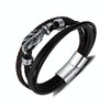 OPK PH1589 Stainless Steel Vintage Multi-Layer Braided Leather Bracelet