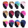 TJM-433 Double Layer Elastic Headscarf Hat Silk Night Cap Hair Care Cap Chemotherapy Hat, Size:  M (56-58cm)(Royal Blue Orange)