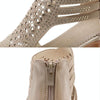 Crystal Hollow Out Peep Toe Wedges Sandals, Size:37(Apricot)