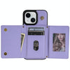 For iPhone 15 Three Fold Card Bag Phone Case with Long Lanyard(Purple)