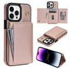 For iPhone 11 Pro Three Fold Card Bag Phone Case with Long Lanyard(Rose Gold)