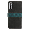 For Samsung Galaxy S21 FE 5G Grid Stitching Leather Phone Case with Lanyard(Black)