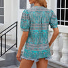 Women V-neck Loose Short-sleeved Printed T-shirt Top, Size: L(Green Cashew)