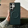 For Samsung Galaxy S25 Ultra 5G Magsafe Magnetic Plain Leather Phone Case(Dark Green)