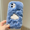 For iPhone 12 Embroidered Plush TPU Phone Case(Blue Background and White Cloud)