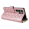 For Samsung Galaxy S25 Ultra 5G Crossbody Rhombic Zipper Tower Buckle Leather Phone Case with Lanyard(Rose Gold)