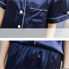 Men Large Size Ice Silk Short Sleeves and Shorts Two-Piece Pajama Set, Size:L(Navy blue)