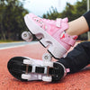 DF03 Children Walking Shoes Four-wheel Retractable Roller Skates, Size:39(Mesh White Black)