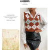Plaid Sleeveless Ladies V Neck Knit Crop Top Sweater Vest, Size:L(Coffee)
