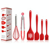 6 in 1 Silicone Kitchenware Slotted Spatula Scraper Egg Beater Brush Food Clip Set(Red)