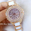 BS Bee Sister FA1490 Ladies Diamond-Set Ceramic Strap Watch(Rose Gold)