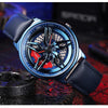 SANDA 1062 360 Degree Hollow Spinning Dial Leather Strap Quartz Watch for Men(Blue)
