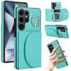 For Samsung Galaxy S25 Ultra 5G Ring Holder Card Bag Skin Feel Phone Case(Green)
