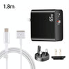 PD-65W USB-C / Type-C + QC3. 0 USB Laptop Charging Adapter + 1.8m USB-C / Type-C to MagSafe 2 / T Head Data Cable, UK Plug / US Plug(Black)