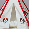 Wooden Cat Tent Bed with Cushion, Red, Medium (50x50x60cm)