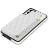 For Samsung Galaxy S21 5G Rhombic Dual Buckle Card Slots Phone Case with Lanyard(White)