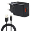 LZ-728 2 in 1 18W QC 3.0 USB Interface Travel Charger + USB to 8 Pin Data Cable Set, EU Plug, Cable Length: 1m(Black)