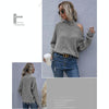 Ladies Loose Off Shoulder Ripped Long-Sleeved Turtleneck Autumn Knitted Sweater, Size:M(Dark Grey)