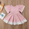 Girls Lace Princess Dress Trumpet Sleeve Three-dimensional Flower Dress, Kid size:110cm(Pink)