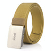 AWMN Men Nylon Canvas Cargo Jeans Casual Buckle Belt, Length: 120cm(Silver Buckle Wolf Brown)