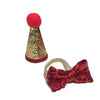 Christmas Pet Hat & Bow Tie Set - Sequined, Cats/Small Dogs