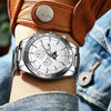 FNGEEN 5800 Men Three Eyes and Six Pins Watch Student Quartz Watch(Black Steel White Surface)