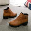 Round Toe Zippers Chunky Boots Short Plush Square Heels Ankle Boots for Women, Size:35(Brown)