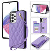 For Samsung Galaxy A53 5G Rhombic Dual Buckle Card Slots Phone Case with Lanyard(Purple)