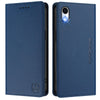 For iPhone XR RC01 Dual-Folded Magnetic Suction RFID Leather Phone Case(Dark Blue)