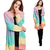 Loose Long Knitted Cardigan Women Sweater Jacket, Size: M(Rainbow Stripes)