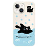 For iPhone 13 Skin Feeling Jelly TPU Hybrid PC Phone Case(Swimming Black Cat White)